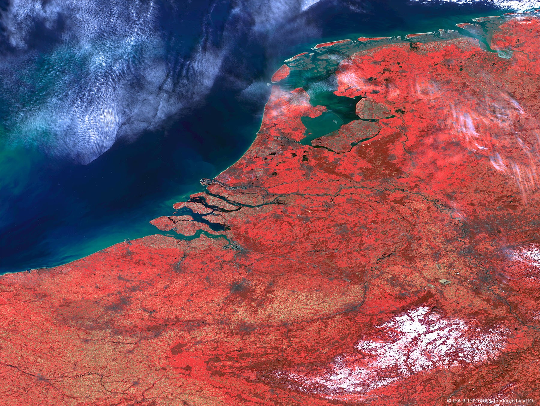 100 m image of the estuaries of the Scheldt and Rhine rivers along the coast of Belgium and The Netherlands